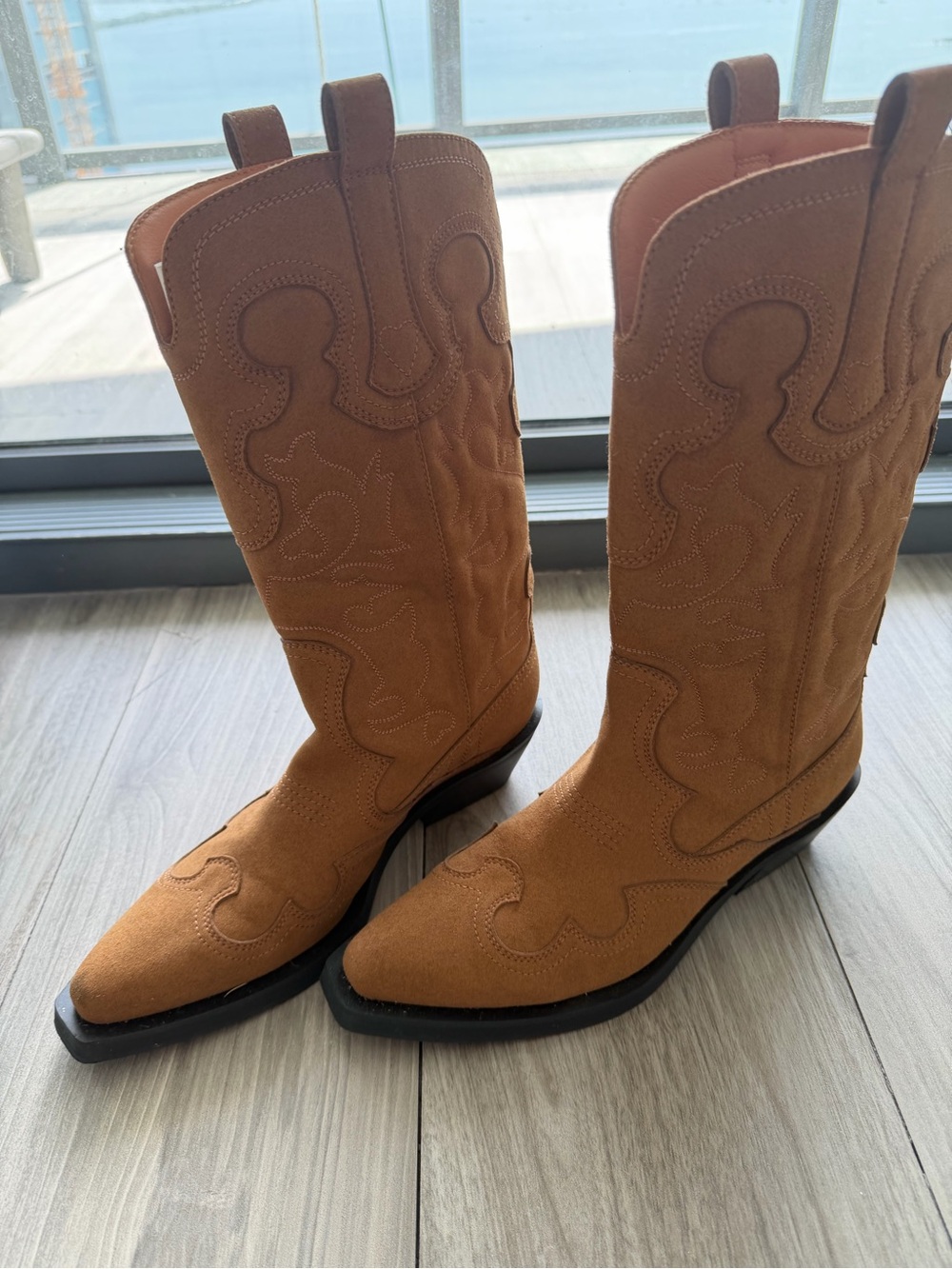 Ganni Mid Shaft Embroidered Western Boots